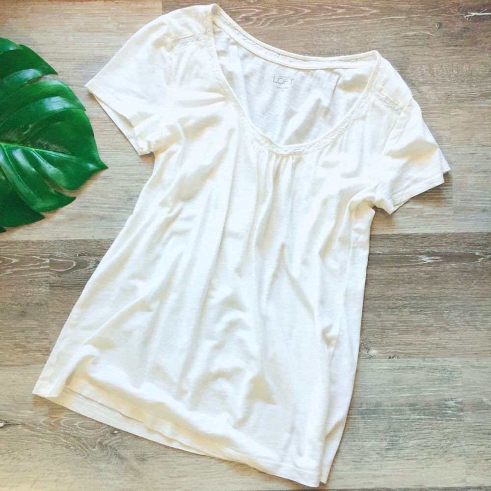LOFT | Scoop Neck Lace Embellished Short Sleeve
